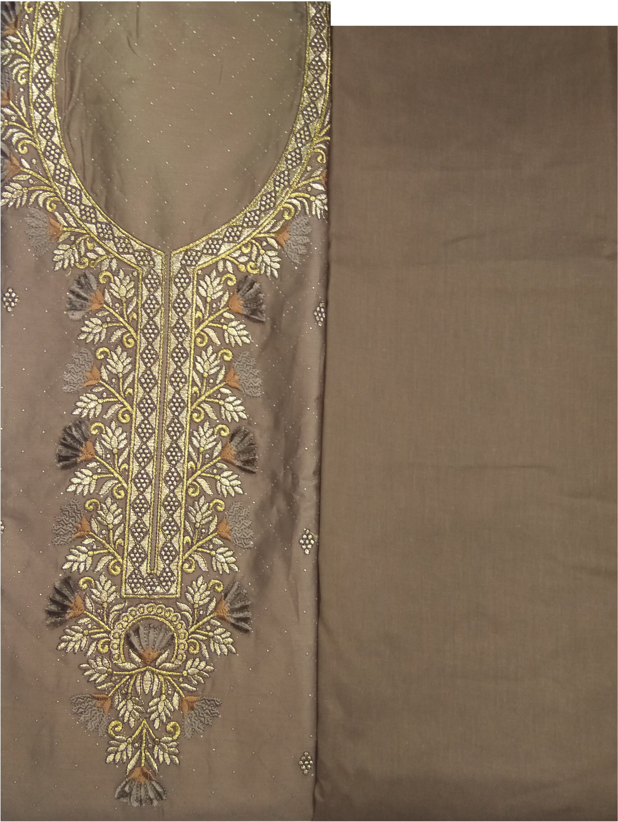 Shimti Polycotton Embroidered Salwar Suit Material – Brown – view 3