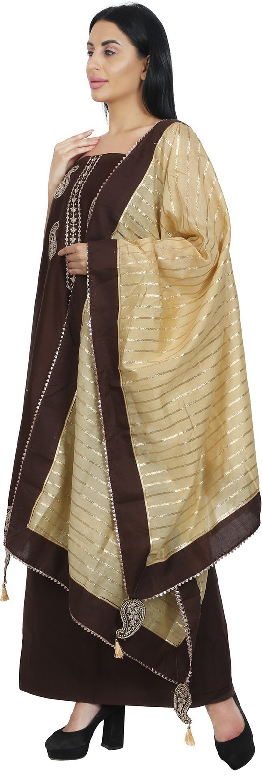 Shimti Polycotton Embroidered Salwar Suit Material () – Brown – view 3