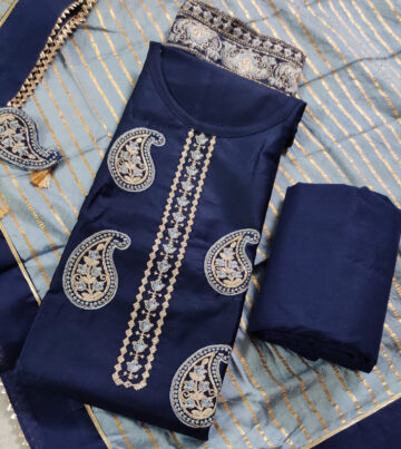 Shimti Polycotton Embroidered Salwar Suit Material – Dark Blue