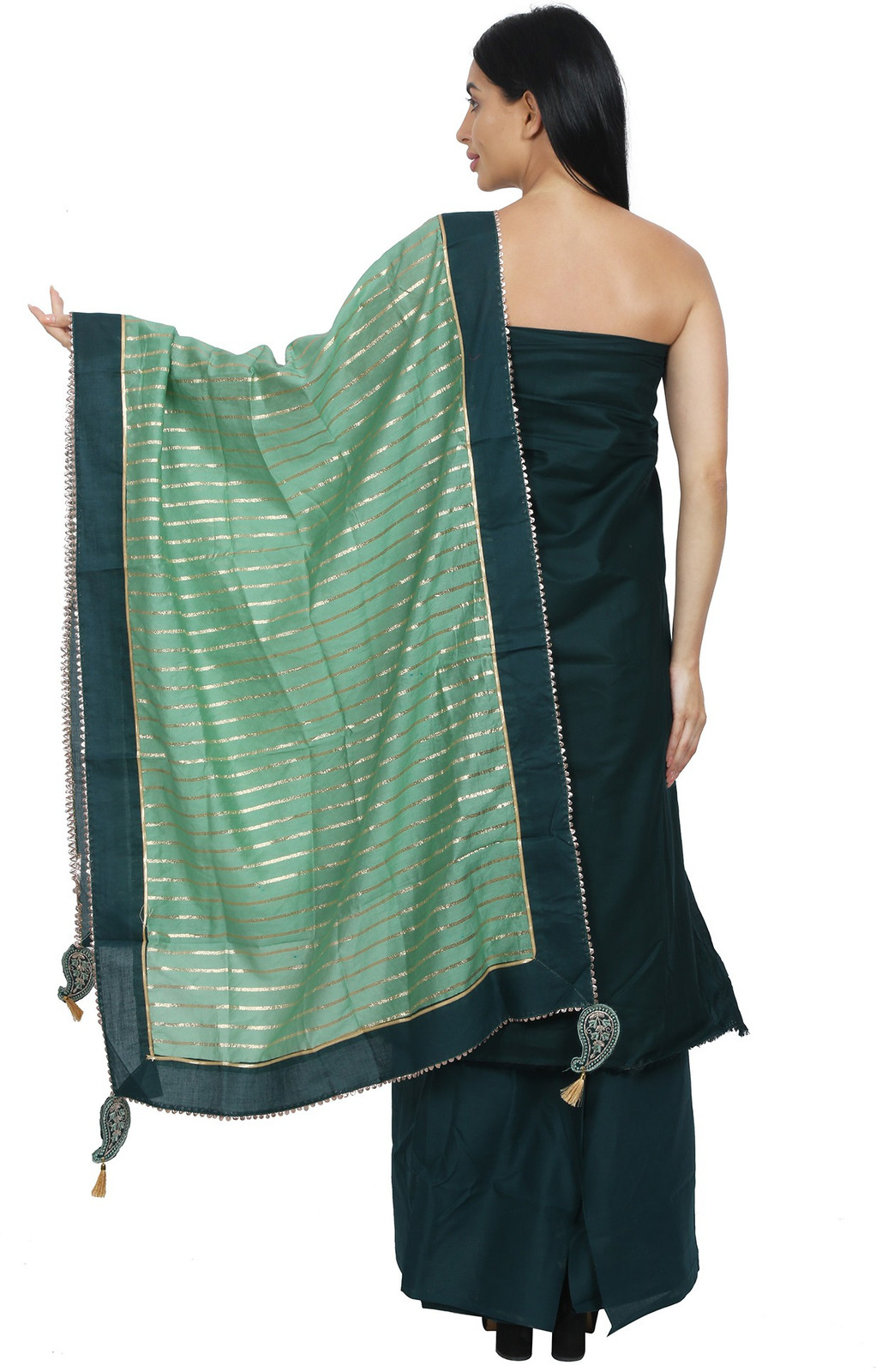 Shimti Polycotton Embroidered Salwar Suit Material () – Dark Green – view 2