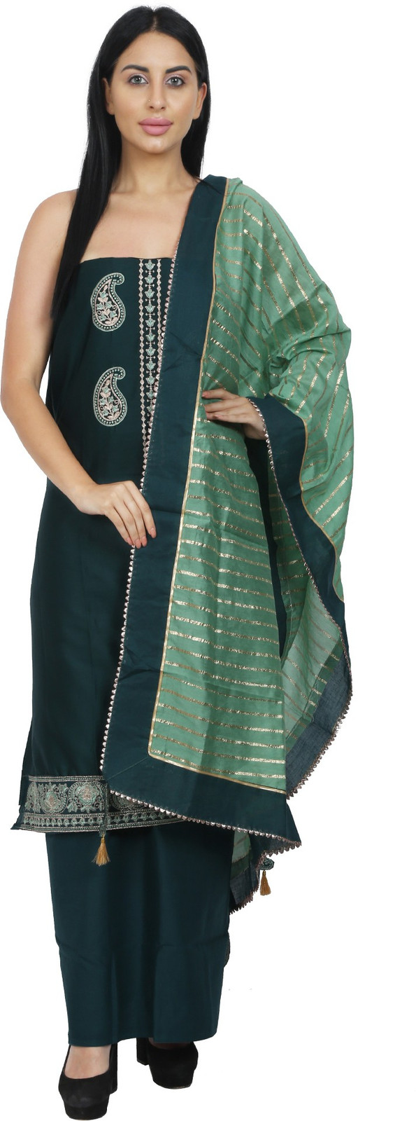 Shimti Polycotton Embroidered Salwar Suit Material () – Dark Green – view 3
