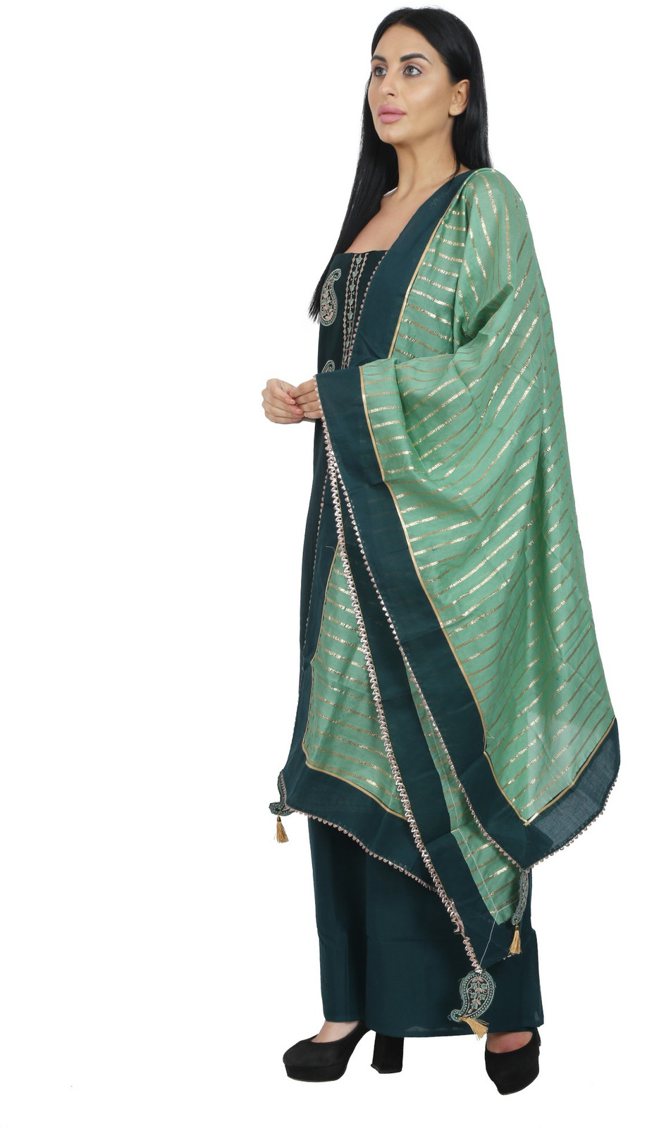Shimti Polycotton Embroidered Salwar Suit Material () – Dark Green – view 4