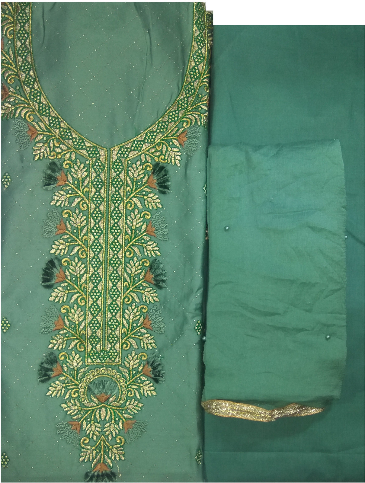 Shimti Polycotton Embroidered Salwar Suit Material () – Green – view 3