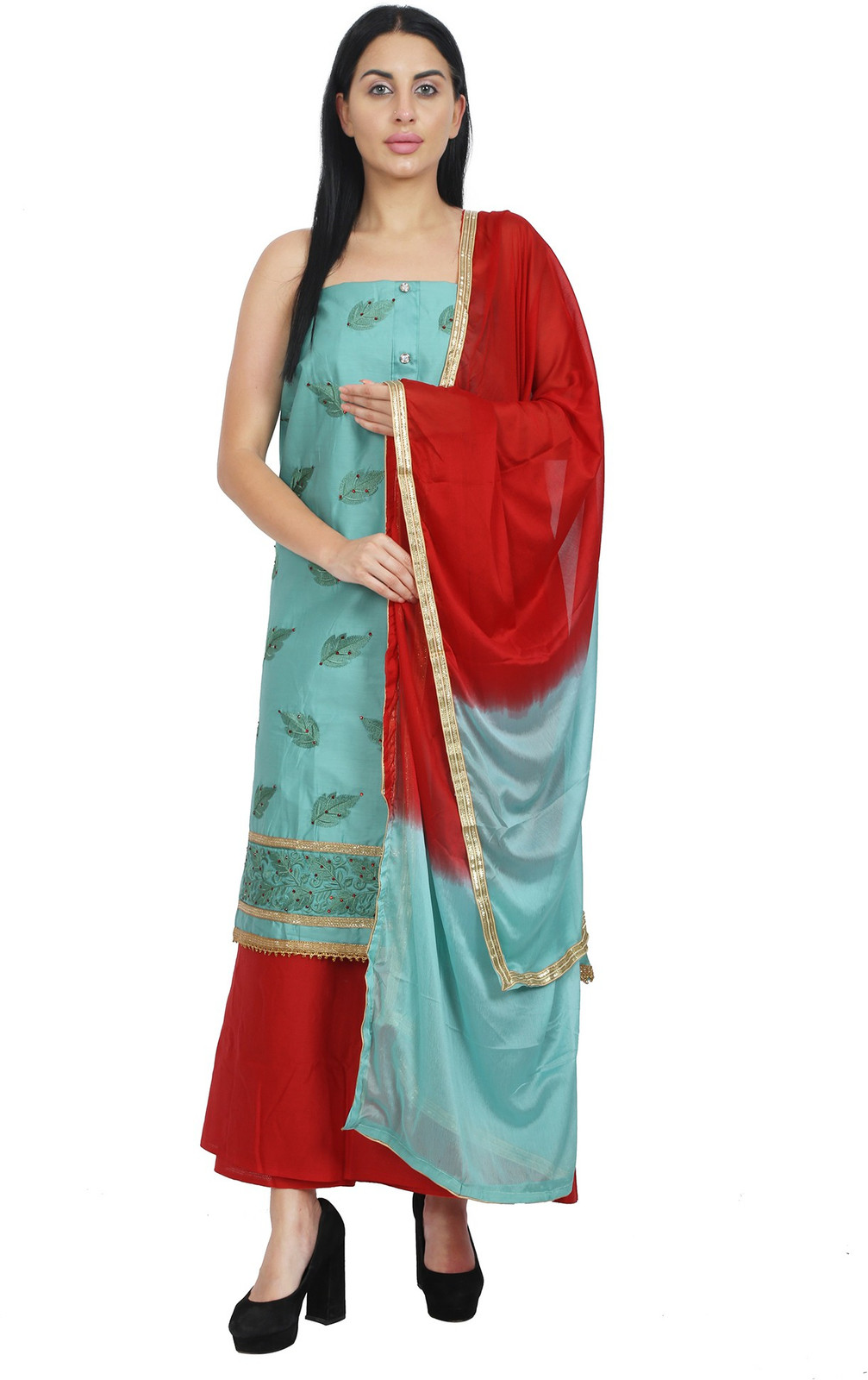 Shimti Polycotton Embroidered Salwar Suit Material () – Green – view 3