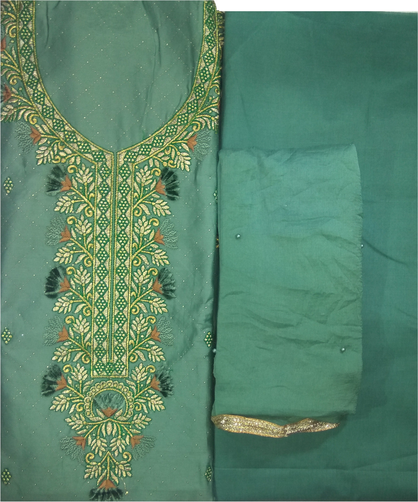 Shimti Polycotton Embroidered Salwar Suit Material () – Green – view 5