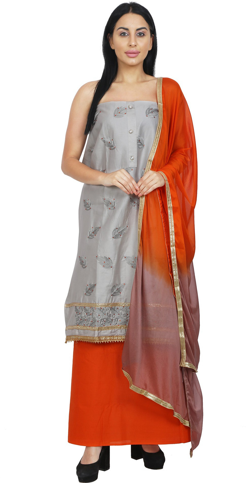 Shimti Polycotton Embroidered Salwar Suit Material () – Grey