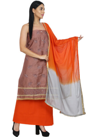 Shimti polycotton embroidered salwar suit material light brown