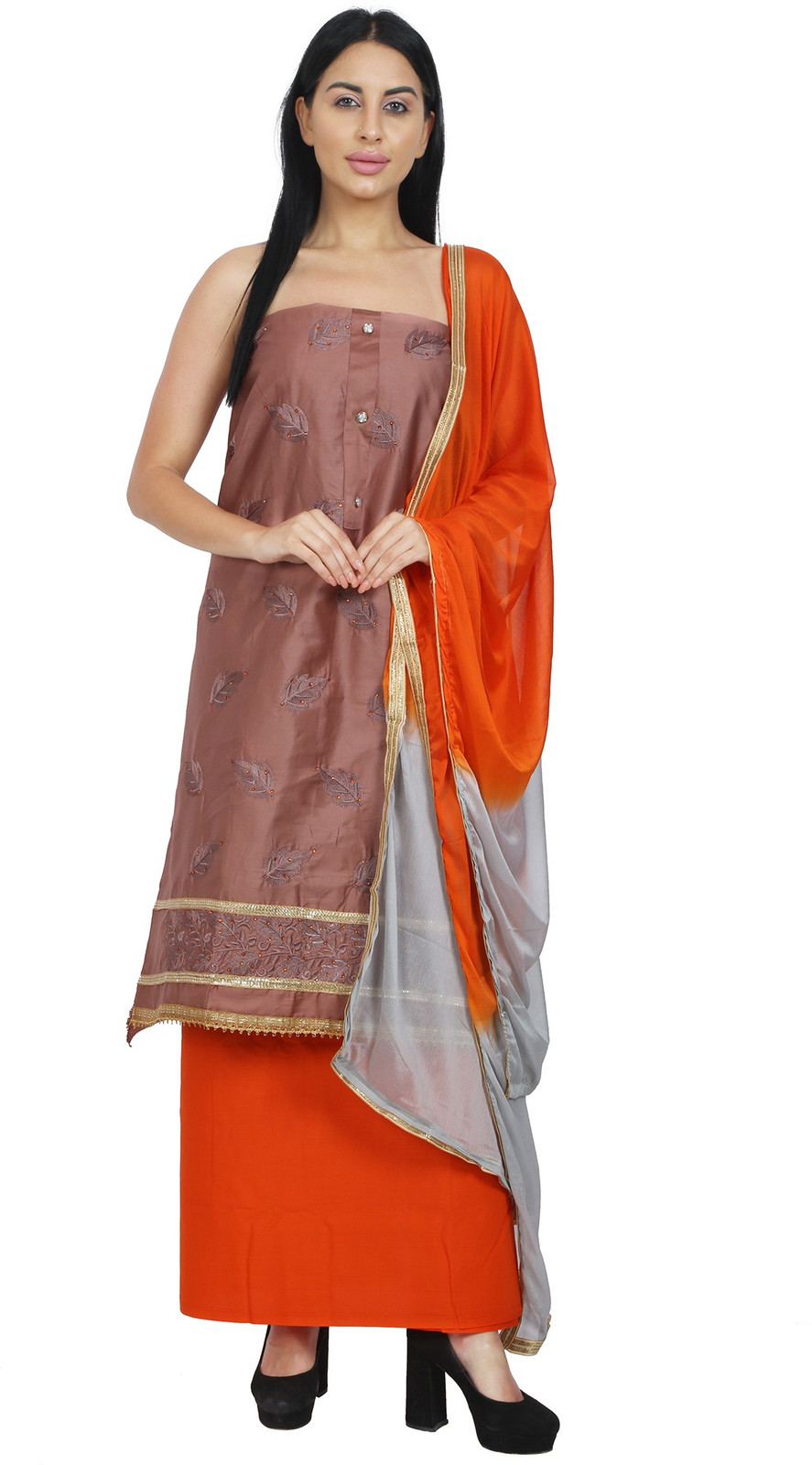 Shimti Polycotton Embroidered Salwar Suit Material () – Light Brown – view 3