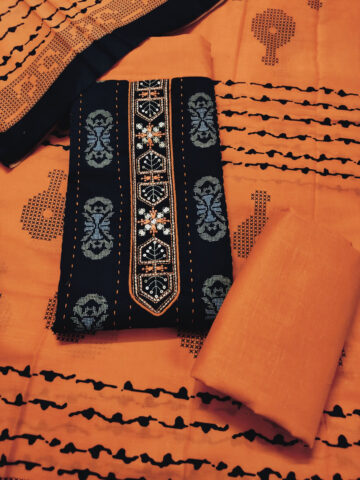 Shimti Polycotton Embroidered Salwar Suit Material – Orange & Black