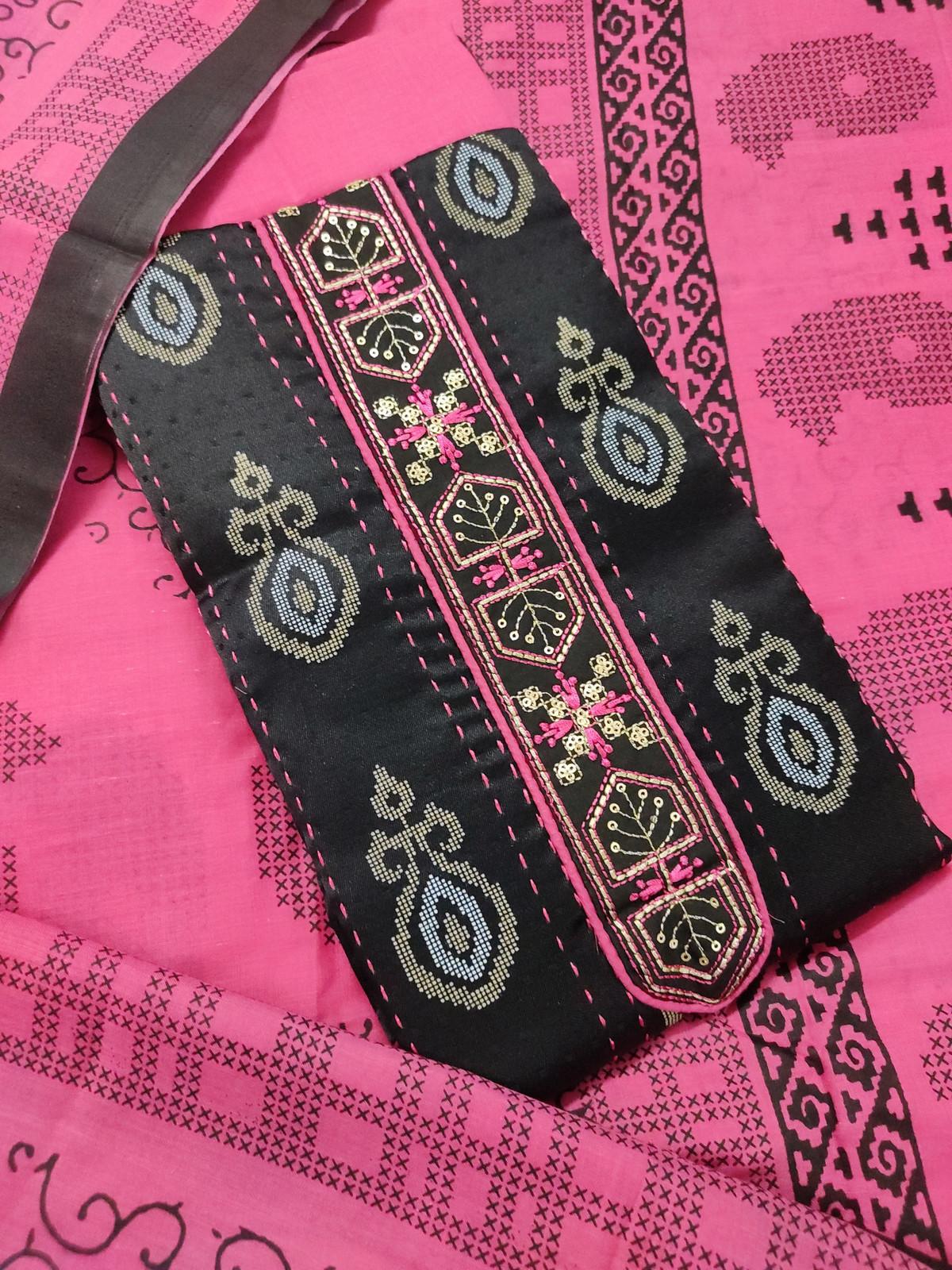 Shimti Polycotton Embroidered Salwar Suit Material – Pink & Black
