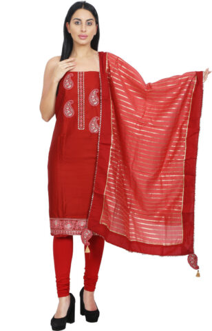 Shimti Polycotton Embroidered Salwar Suit Material – Red