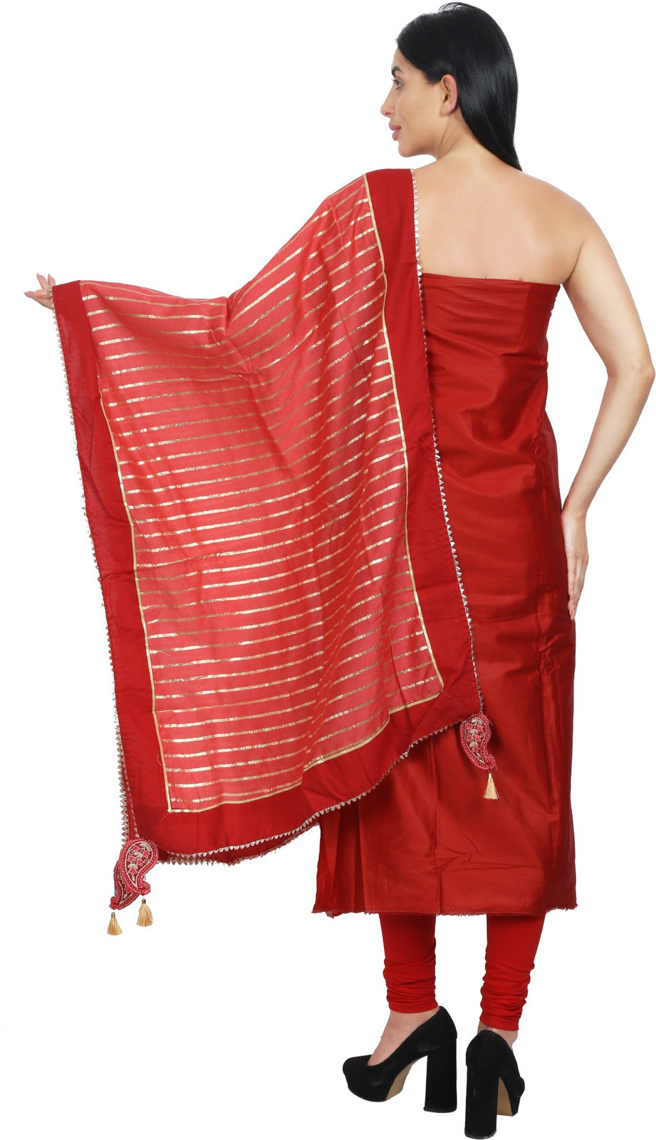 Shimti Polycotton Embroidered Salwar Suit Material – Red – view 2