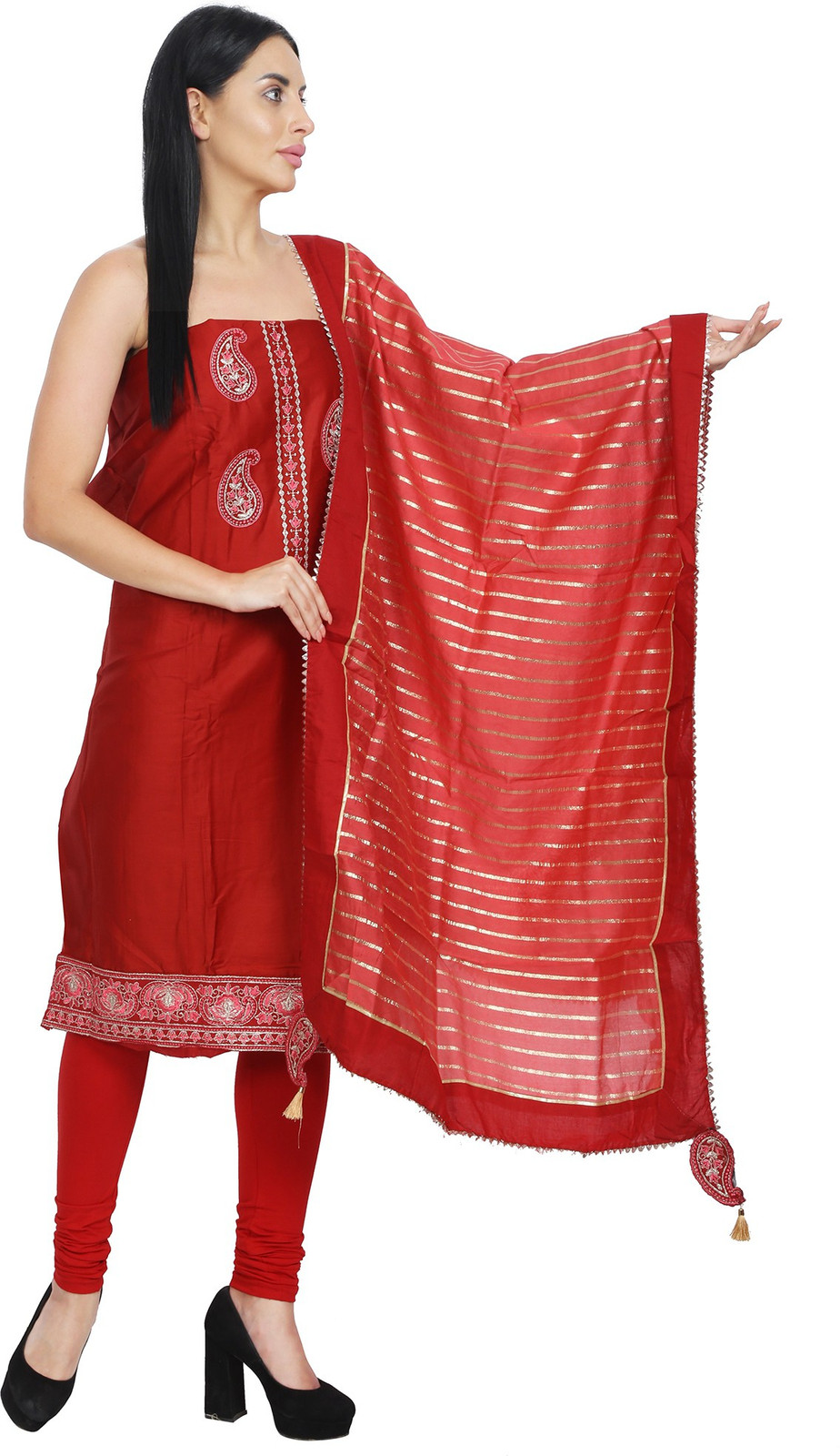 Shimti Polycotton Embroidered Salwar Suit Material – Red – view 3