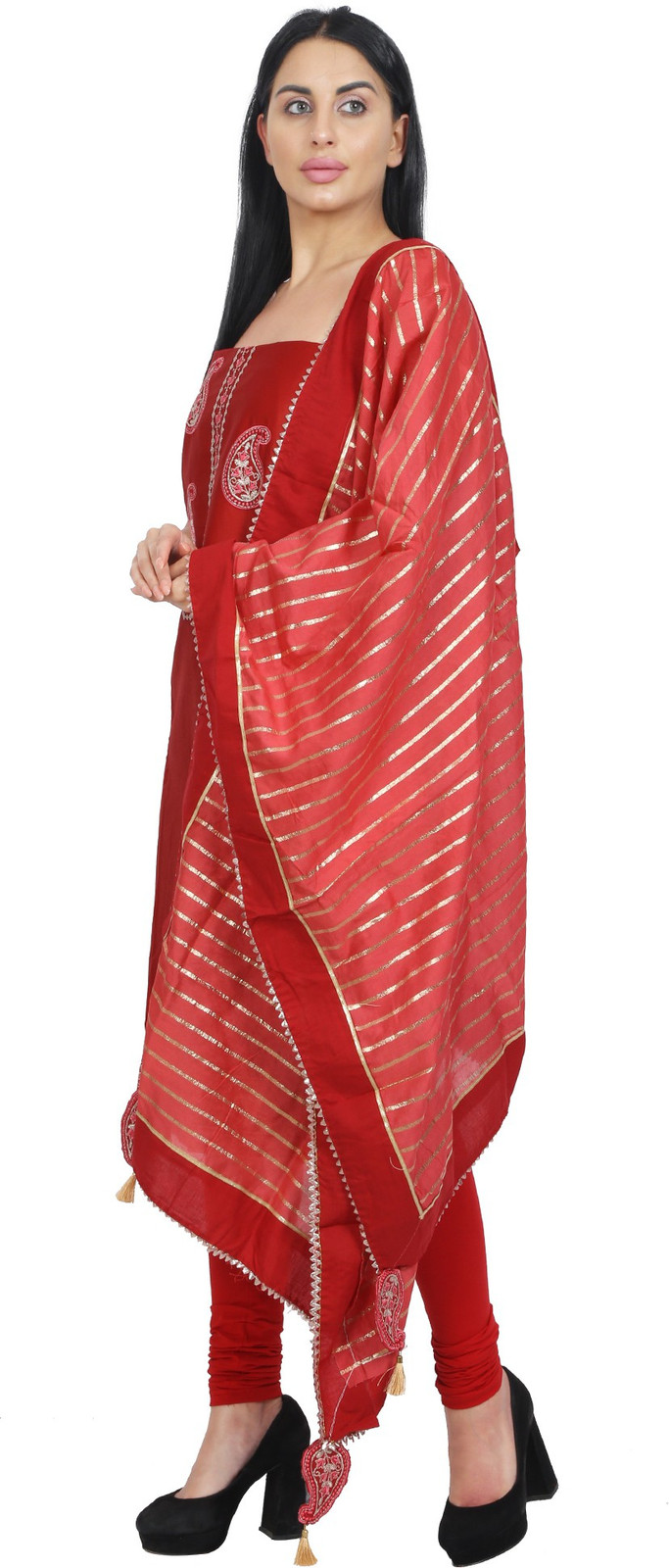 Shimti Polycotton Embroidered Salwar Suit Material – Red – view 4