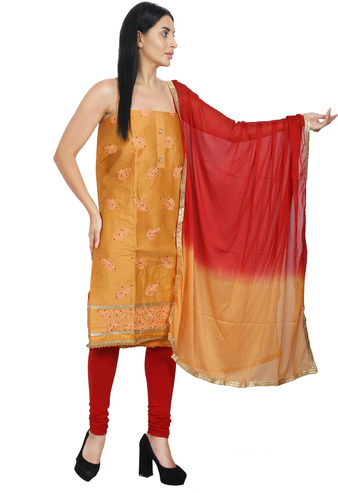 Shimti Polycotton Embroidered Salwar Suit Material () – Yellow – view 4