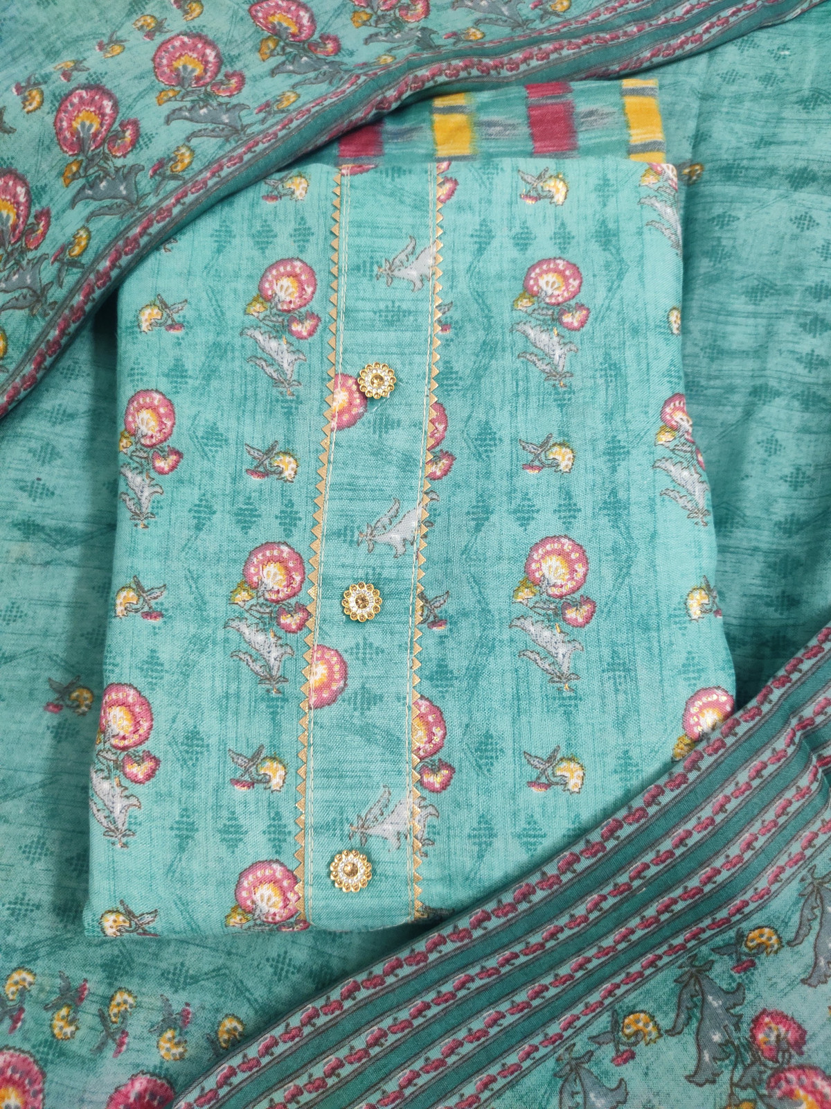 Shimti Polycotton Floral Print Salwar Suit Material – Green