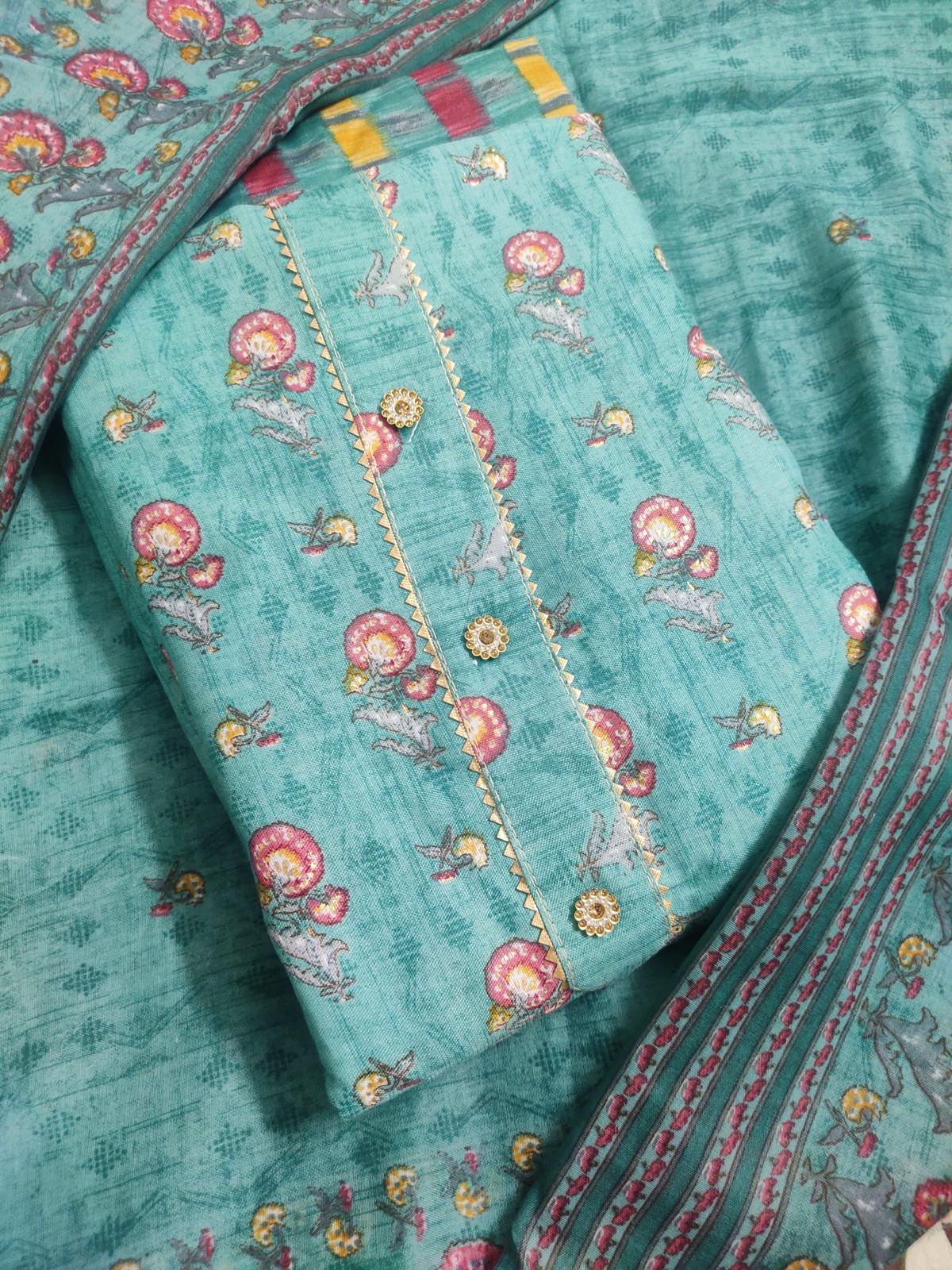Shimti Polycotton Floral Print Salwar Suit Material – Green – view 2
