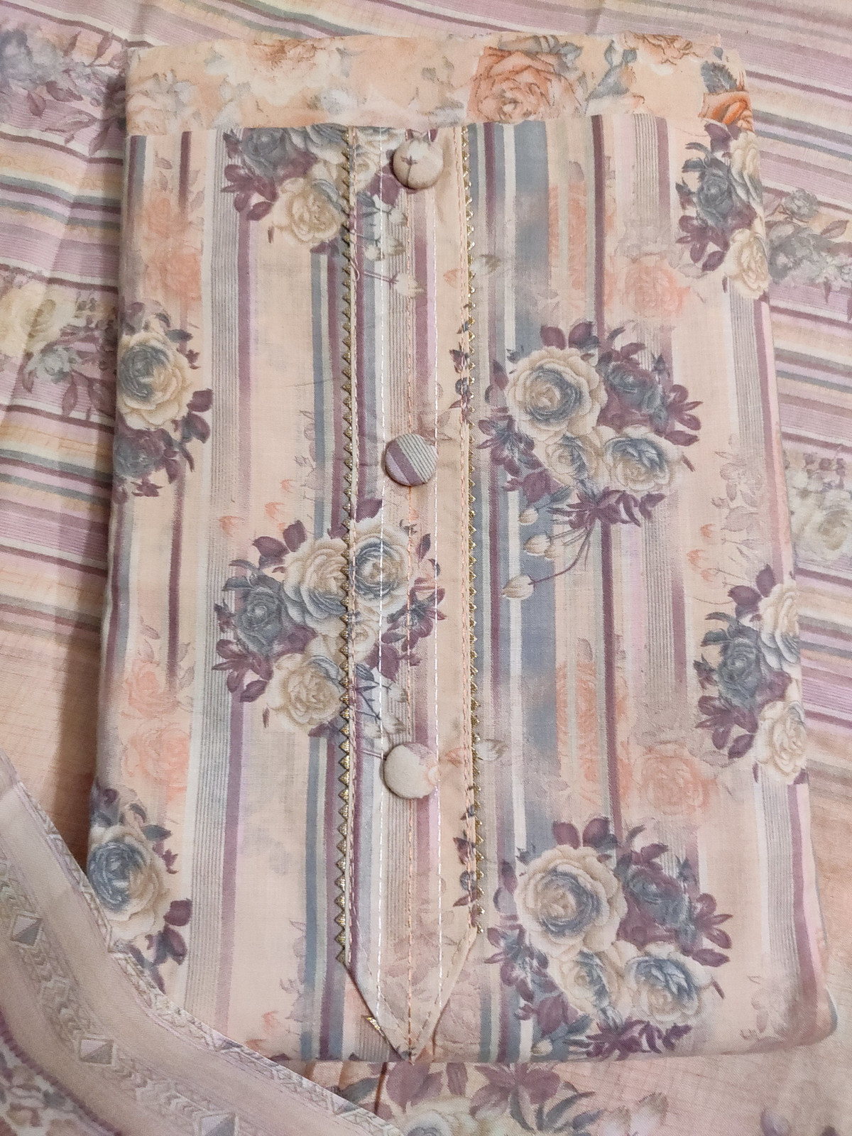 Shimti Polycotton Floral Print Salwar Suit Material – Light Orange – view 2