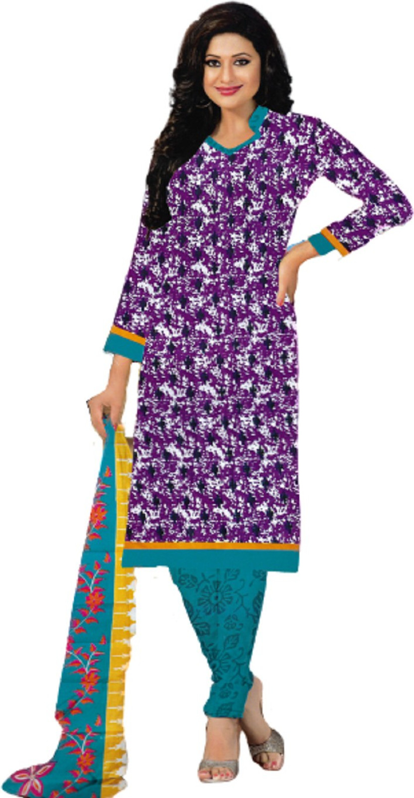 Shimti Polycotton Printed Kurta & Churidar Material – Purple