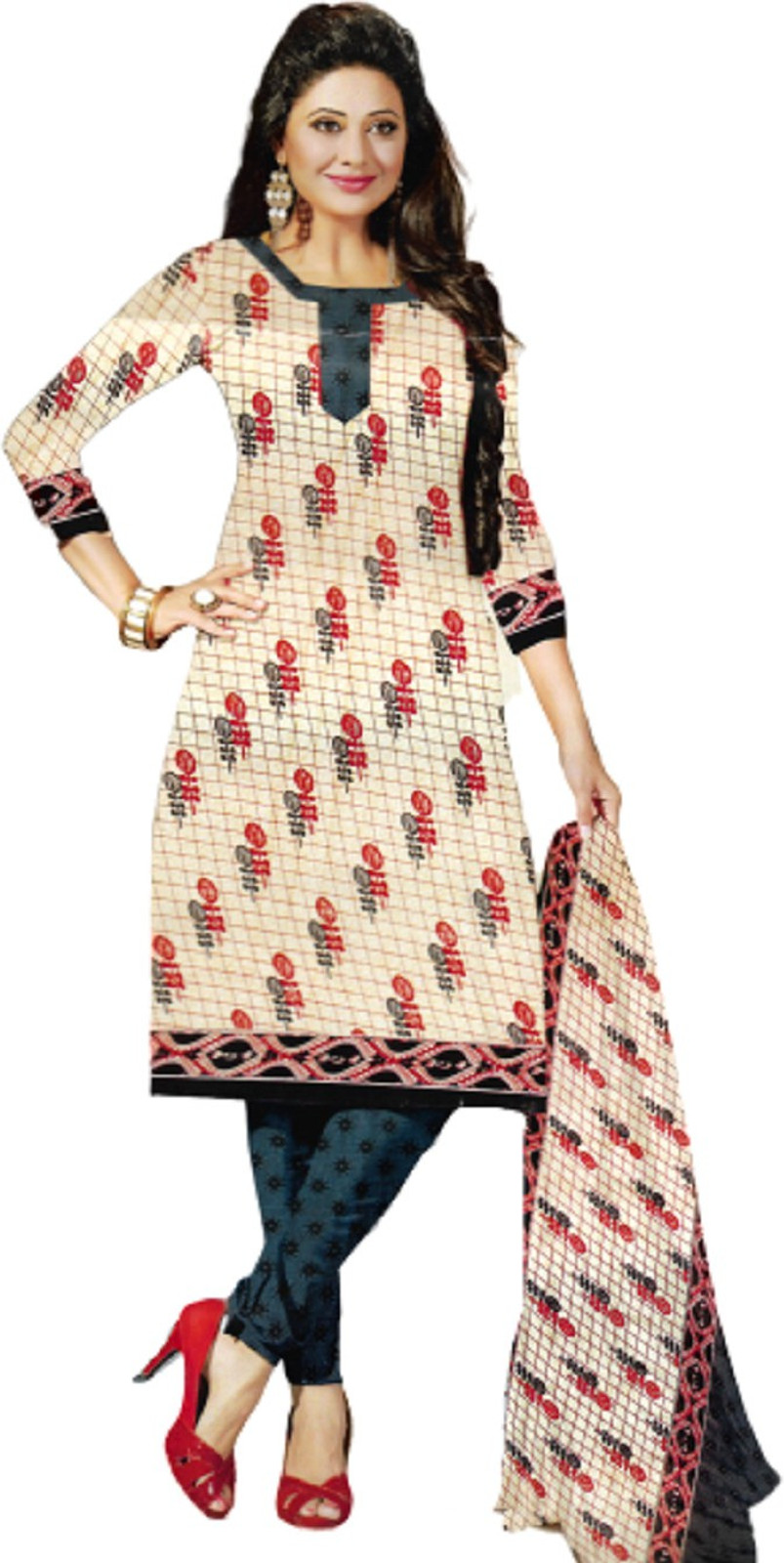 Shimti Polycotton Printed Salwar Suit Material () – Beige