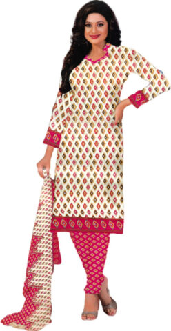 Shimti Polycotton Printed Salwar Suit Material – Beige and Pink