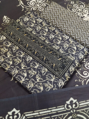 Shimti Pure Cotton Embroidered, Printed Salwar Suit Material – Black
