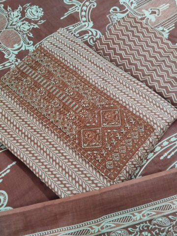 Shimti Pure Cotton Embroidered, Printed Salwar Suit Material () – Brown