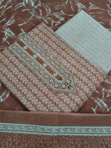Shimti Pure Cotton Embroidered, Printed Salwar Suit Material – Brown-S