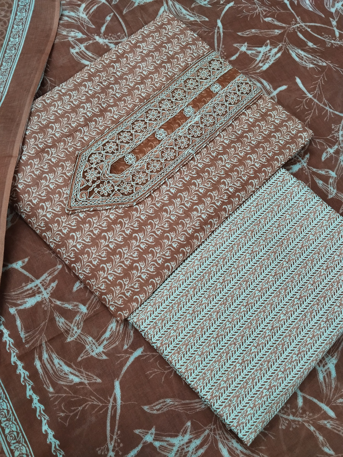 Shimti Pure Cotton Embroidered, Printed Salwar Suit Material – Brown-S – view 3
