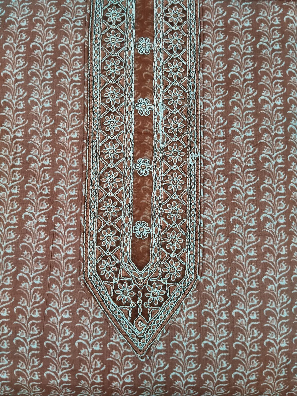 Shimti Pure Cotton Embroidered, Printed Salwar Suit Material – Brown-S – view 4