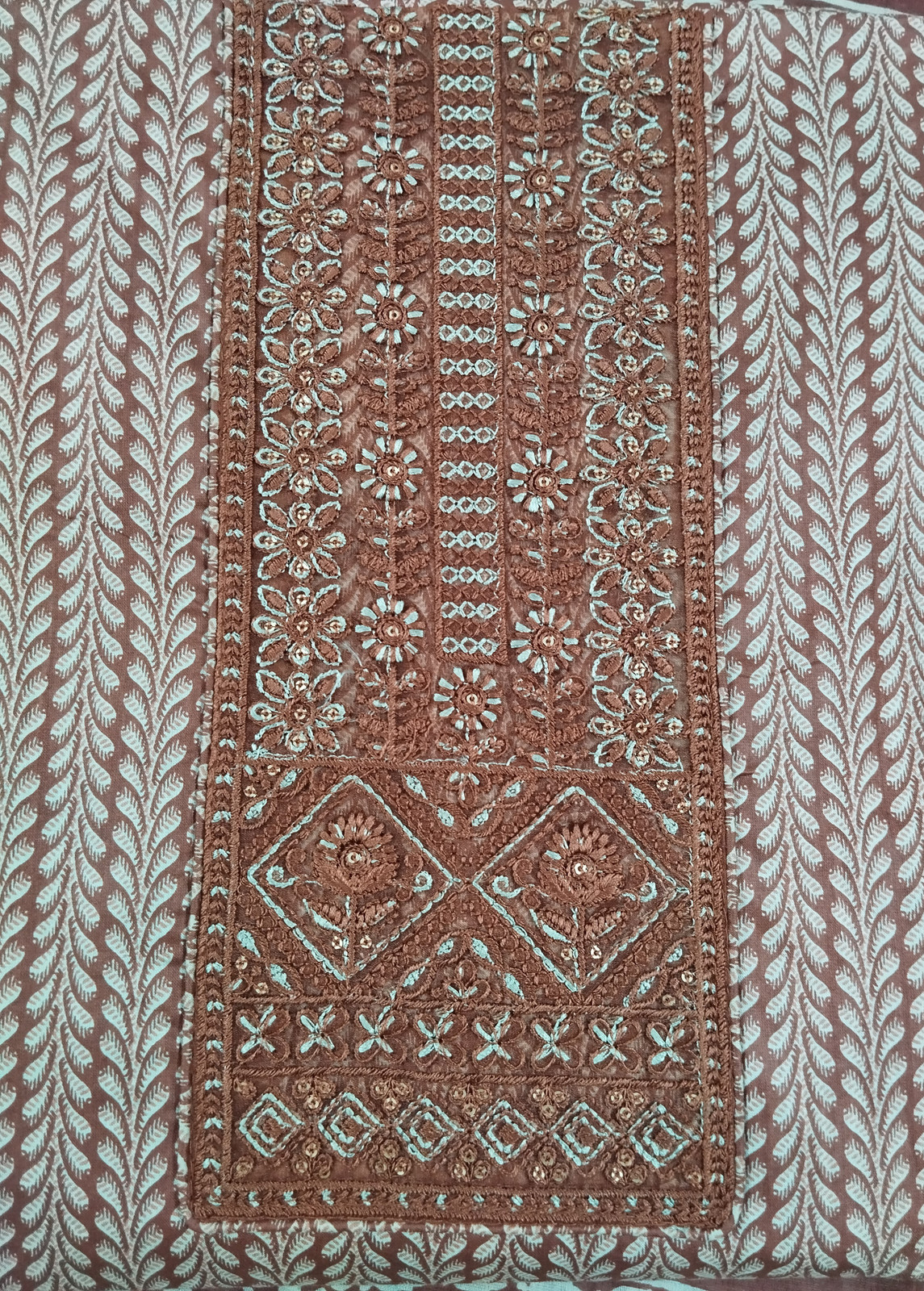 Shimti Pure Cotton Embroidered, Printed Salwar Suit Material () – Brown – view 4