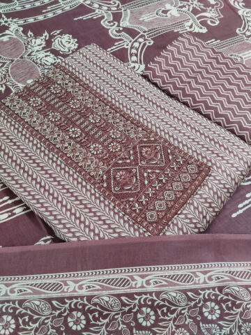 Shimti Pure Cotton Embroidered, Printed Salwar Suit Material () – Dark Brown