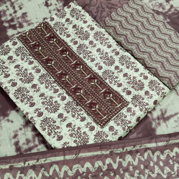 Shimti Pure Cotton Embroidered, Printed Salwar Suit Material () – Dark Brown