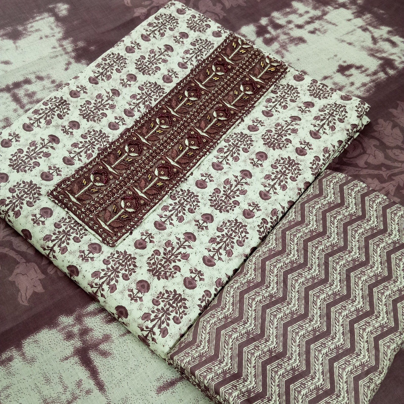 Shimti Pure Cotton Embroidered, Printed Salwar Suit Material () – Dark Brown – view 3