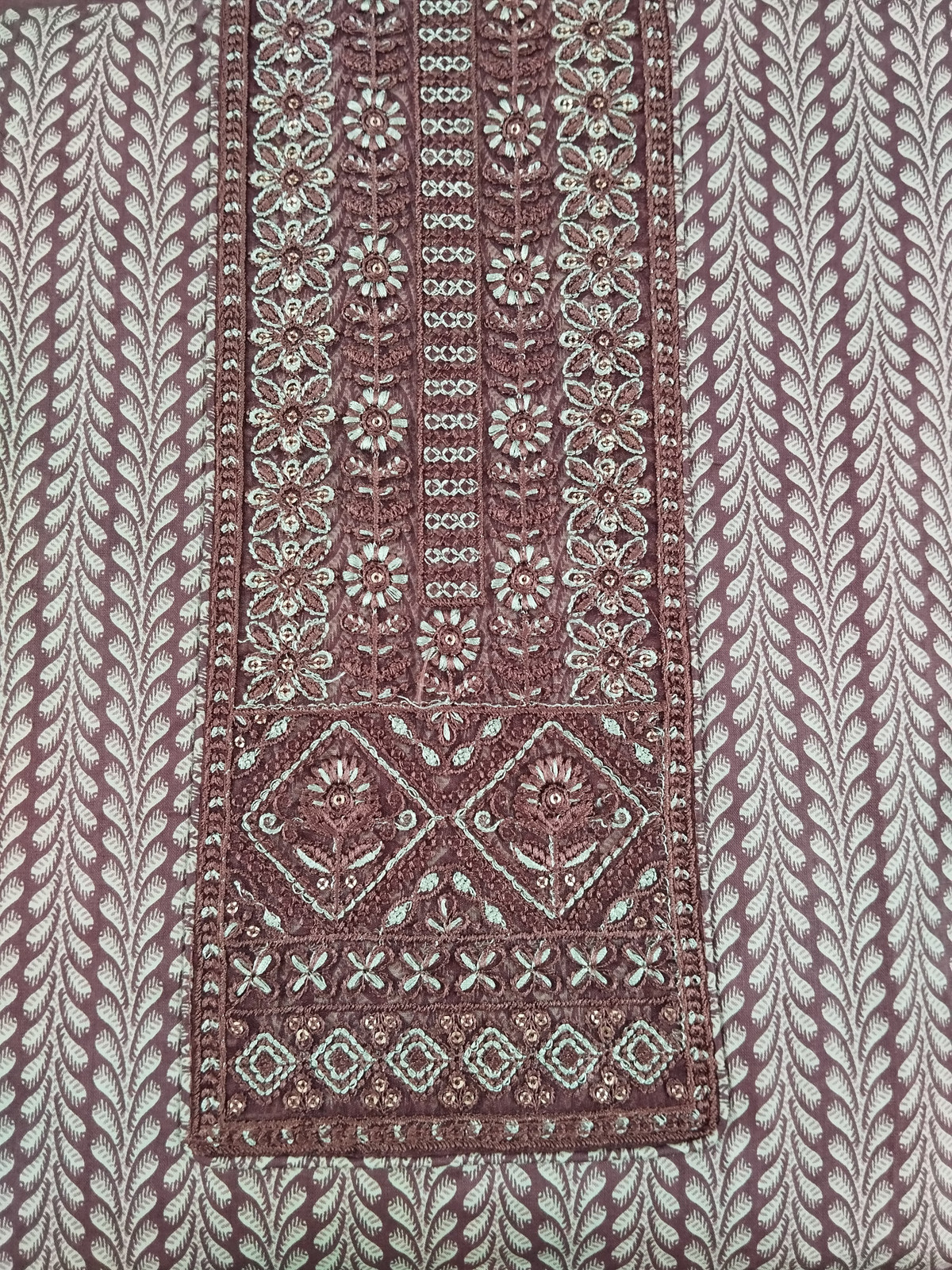 Shimti Pure Cotton Embroidered, Printed Salwar Suit Material () – Dark Brown – view 4