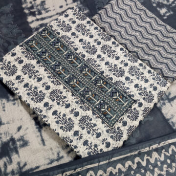Shimti Pure Cotton Embroidered, Printed Salwar Suit Material – Dark Grey Blue
