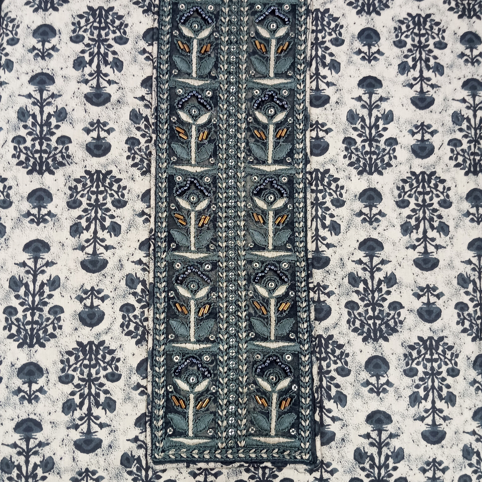 Shimti Pure Cotton Embroidered, Printed Salwar Suit Material – Dark Grey Blue – view 4