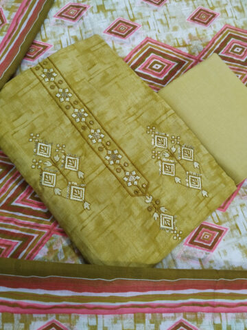 Shimti Pure Cotton Embroidered, Printed Salwar Suit Material () – Light Green