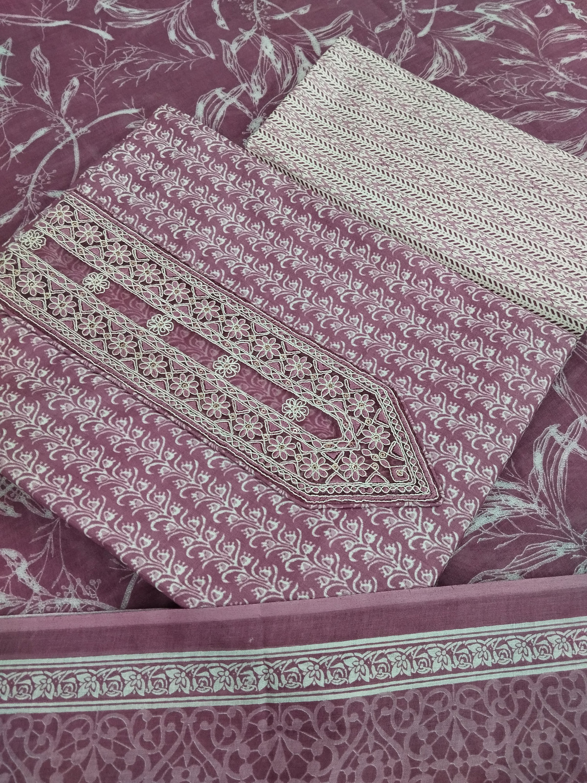 Shimti Pure Cotton Embroidered, Printed Salwar Suit Material – Mauve