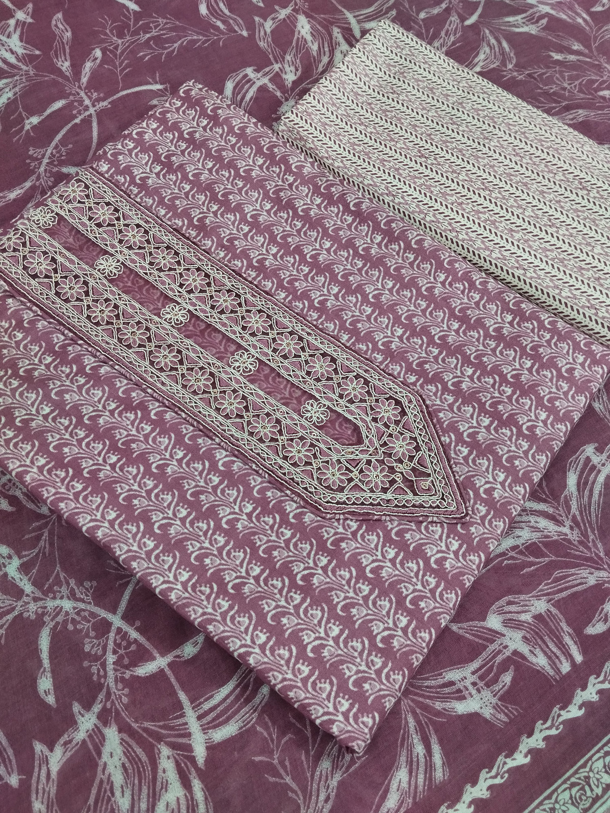 Shimti Pure Cotton Embroidered, Printed Salwar Suit Material – Mauve – view 2