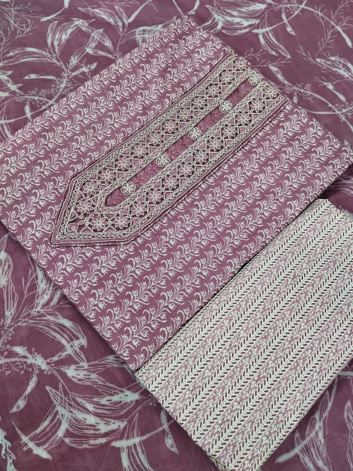 Shimti Pure Cotton Embroidered, Printed Salwar Suit Material – Mauve – view 3