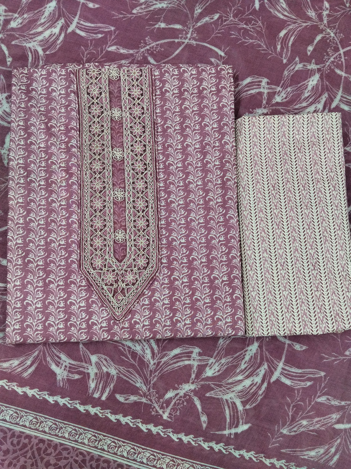 Shimti Pure Cotton Embroidered, Printed Salwar Suit Material – Mauve – view 4