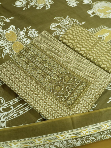 Shimti Pure Cotton Embroidered, Printed Salwar Suit Material () – Mehandi