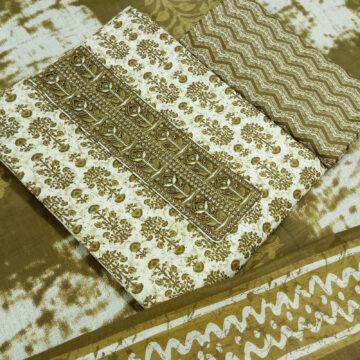 Shimti Pure Cotton Embroidered, Printed Salwar Suit Material – Mehandi