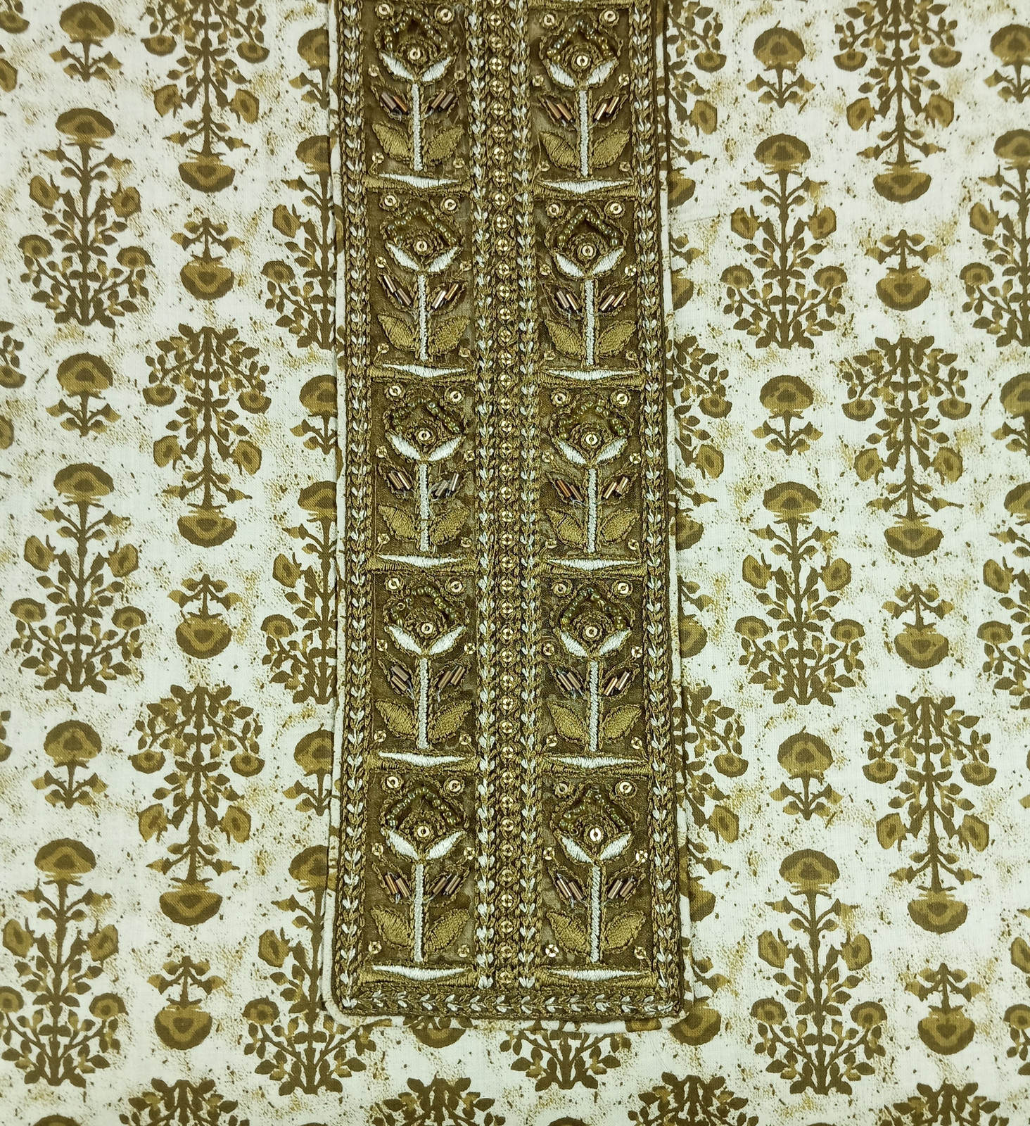 Shimti Pure Cotton Embroidered, Printed Salwar Suit Material – Mehandi – view 5