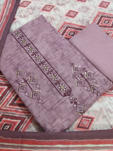 Shimti Pure Cotton Embroidered, Printed Salwar Suit Material () – Purple