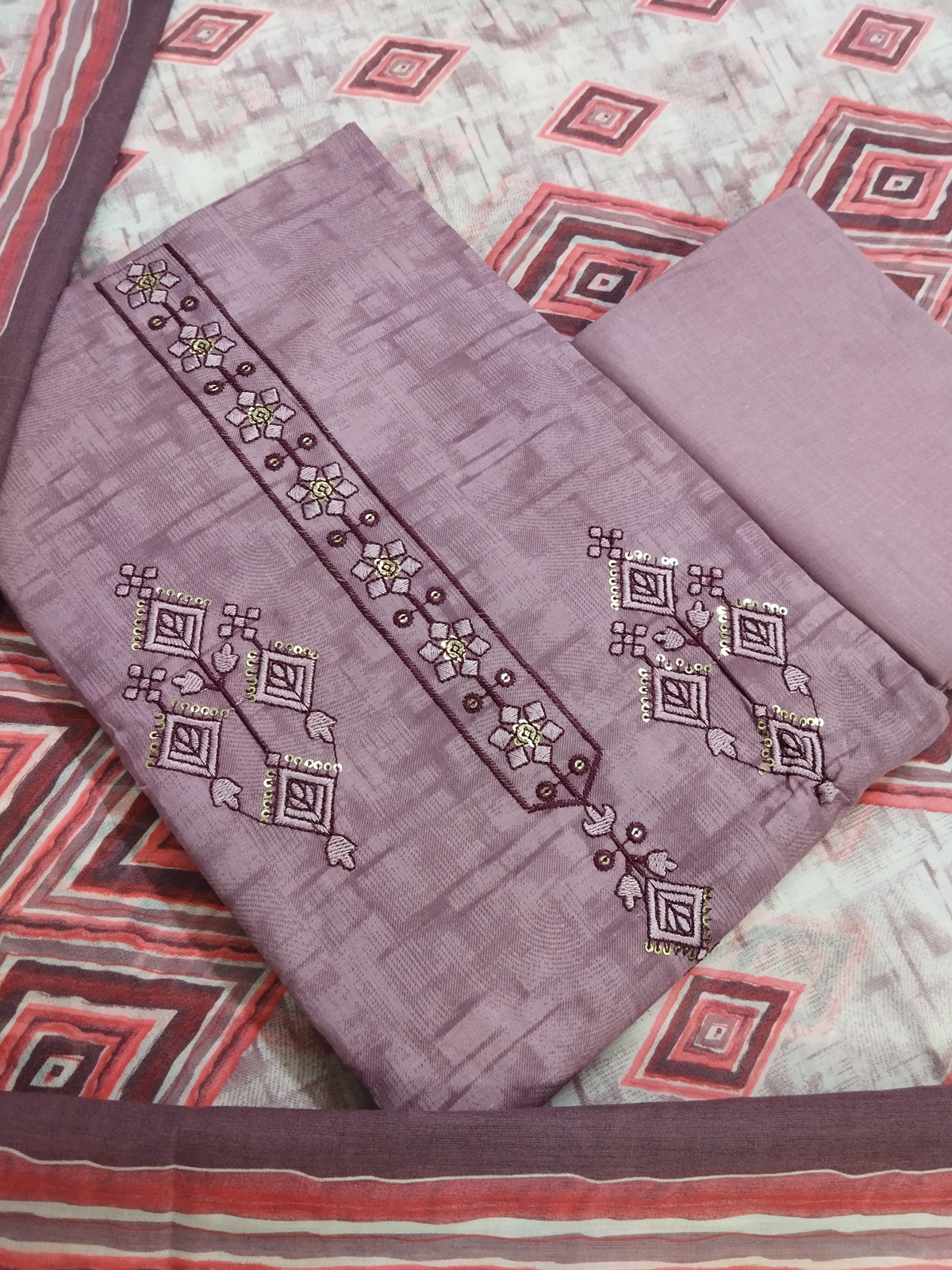 Shimti Pure Cotton Embroidered, Printed Salwar Suit Material () – Purple