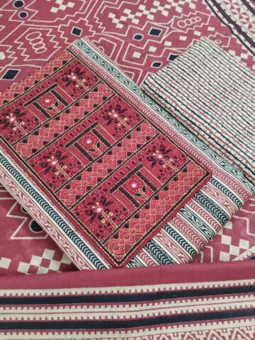 Shimti Pure Cotton Embroidered, Printed Salwar Suit Material – Red