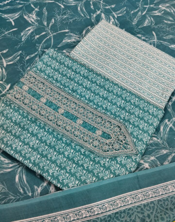 Shimti Pure Cotton Embroidered, Printed Salwar Suit Material – Teal