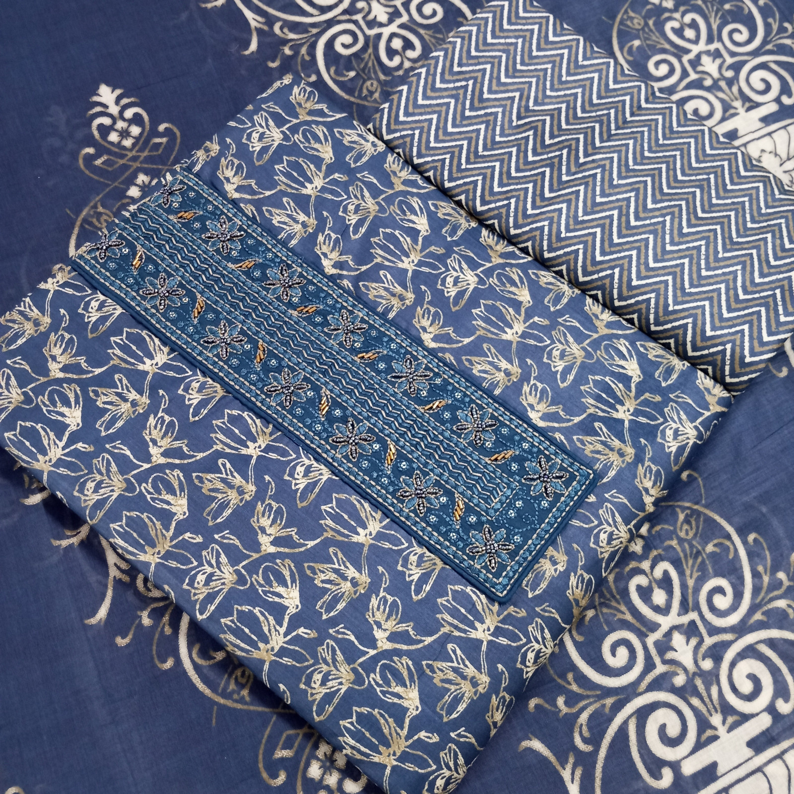 Shimti Pure Cotton Embroidered Salwar Suit Material () – Blue – view 2
